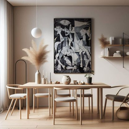 "This painting, inspired by Picasso's iconic work ""Guernica,"" presents a modern interpretation of… for dining room