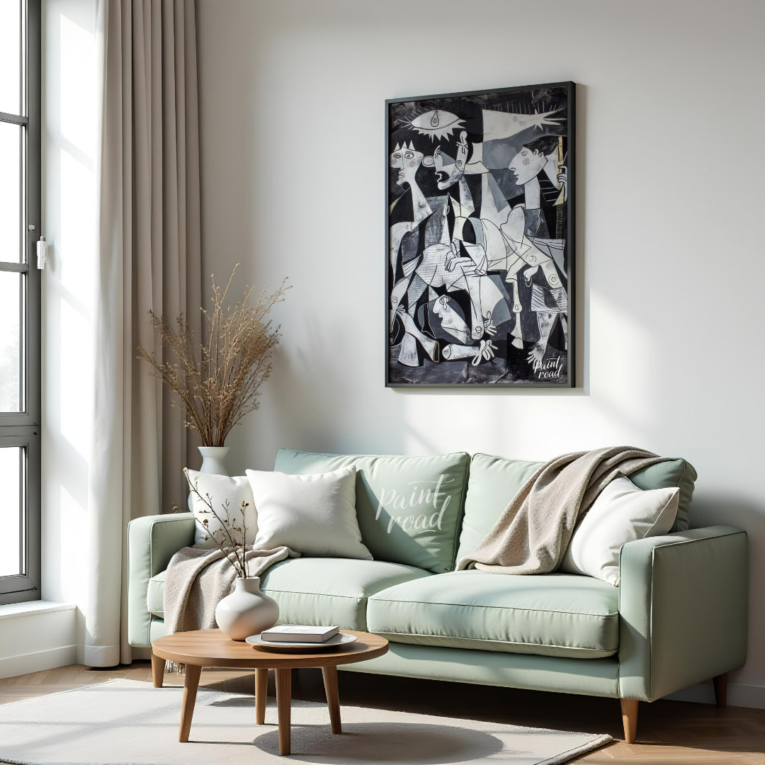 "This painting, inspired by Picasso's iconic work ""Guernica,"" presents a modern interpretation of… for living room