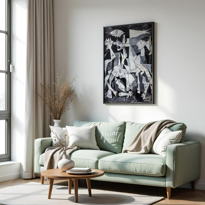 "This painting, inspired by Picasso's iconic work ""Guernica,"" presents a modern interpretation of… for living room