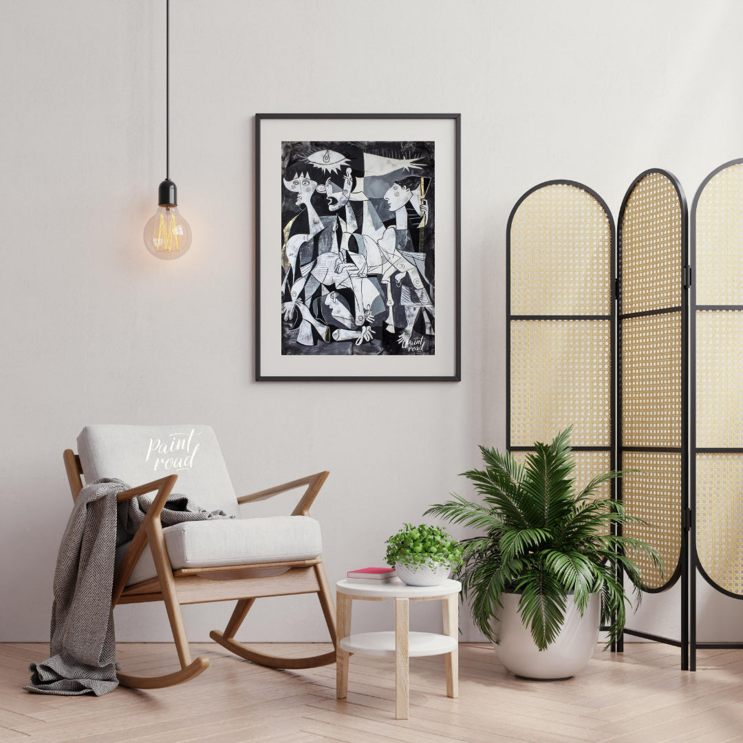 "This painting, inspired by Picasso's iconic work ""Guernica,"" presents a modern interpretation of… for living room