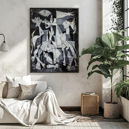 "This painting, inspired by Picasso's iconic work ""Guernica,"" presents a modern interpretation of… for living room