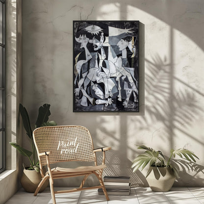 "This painting, inspired by Picasso's iconic work ""Guernica,"" presents a modern interpretation of… for other