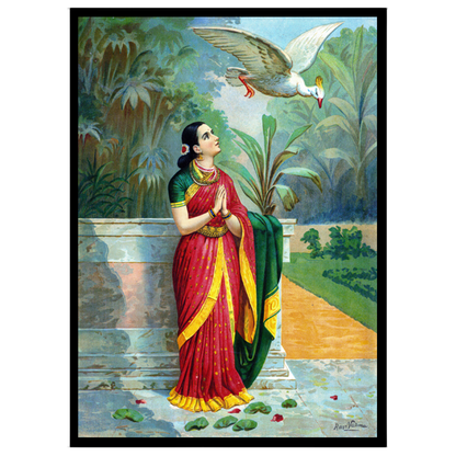 This exquisite print captures a serene moment from the Mahabharata, as Damayanti encounters a for decor