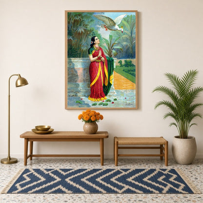 This exquisite print captures a serene moment from the Mahabharata, as Damayanti encounters a for Hallway