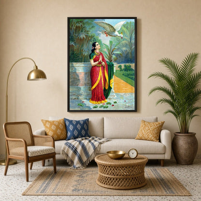 This exquisite print captures a serene moment from the Mahabharata, as Damayanti encounters a for Living Room