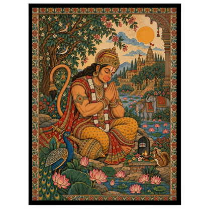 Immerse yourself in the divine serenity of Hanuman's devotion depicted in this exquisite for hallway