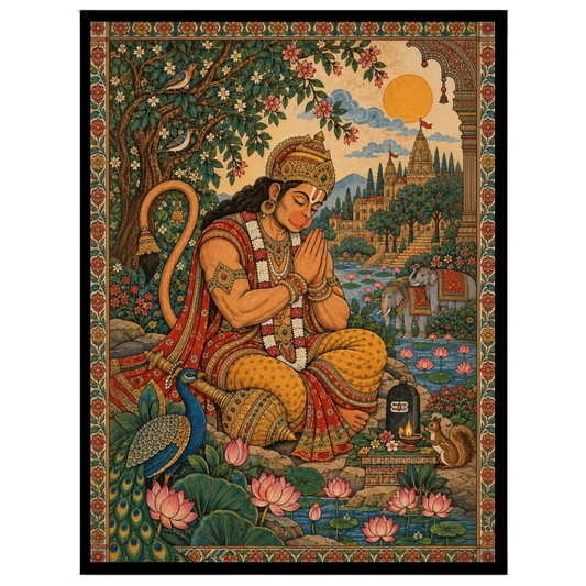Immerse yourself in the divine serenity of Hanuman's devotion depicted in this exquisite for hallway