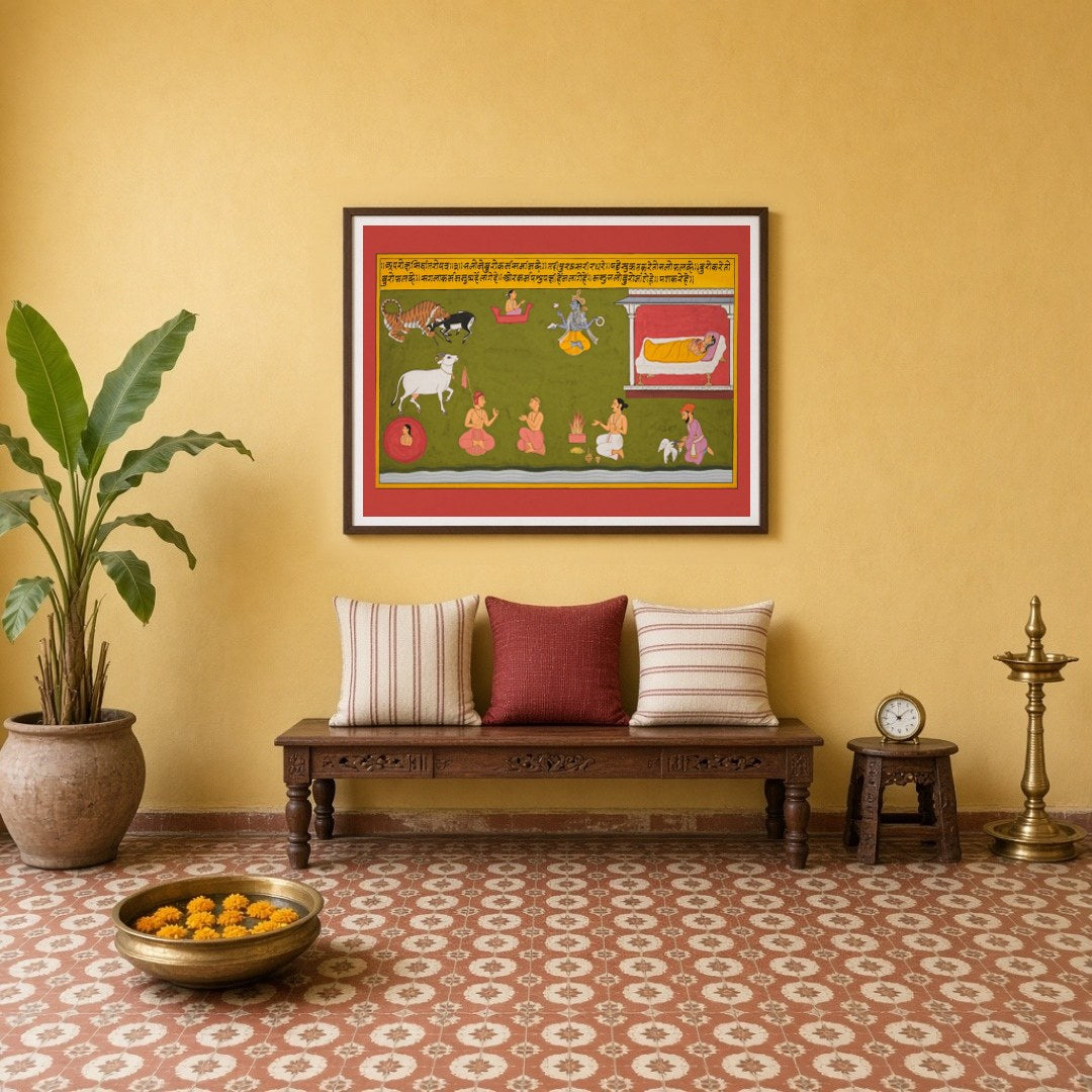 This exquisite Pichwai artwork captures the divine essence of Lord Hanuman, set against a vibrant for Entrance