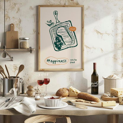 This bold and appetizing poster showcases a line art illustration of a steak on a grill pan, accomp… for kitchen