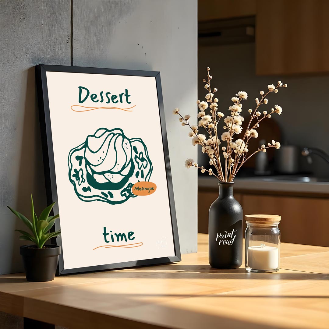 This bold and appetizing poster showcases a line art illustration of a steak on a grill pan, accomp… for kitchen