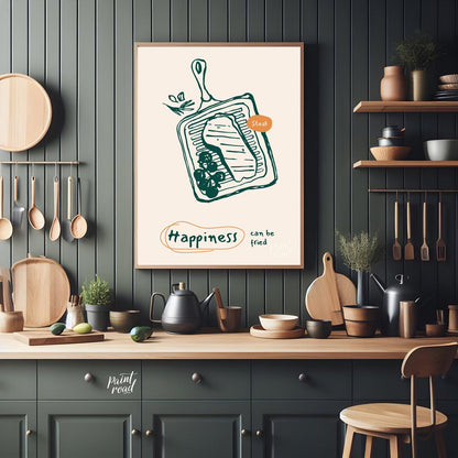 This bold and appetizing poster showcases a line art illustration of a steak on a grill pan, accomp… for kitchen