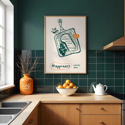 This bold and appetizing poster showcases a line art illustration of a steak on a grill pan, accomp… for kitchen
