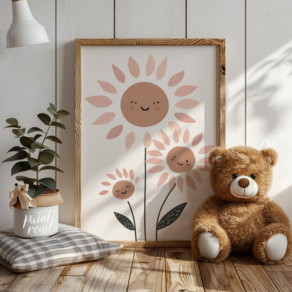 This delightful and modern illustration showcases a charming family of stylized daisies, each with … for nursery