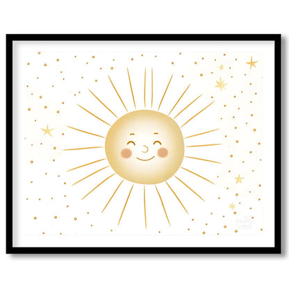 This cheerful and bright poster features a radiant, smiling sun at its center, surrounded by a whim… for home