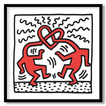 "Haring's Heart Dance" presents a vibrant artwork in Keith Haring's signature style, featuring two … for lovely house