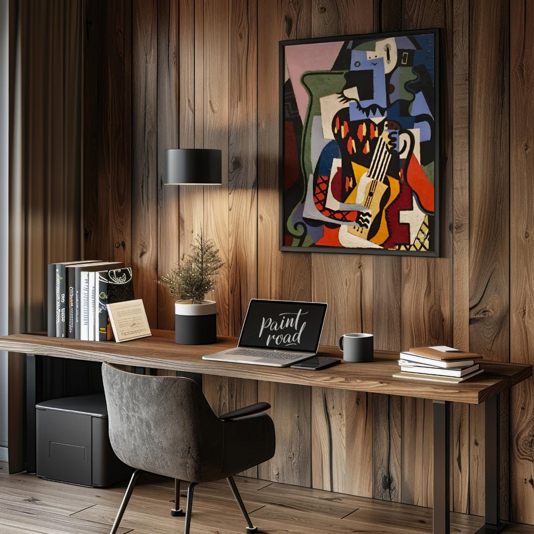 This Cubist masterpiece by Pablo Picasso, “Harlequin Musician,” exemplifies the artist’s exploratio… for office