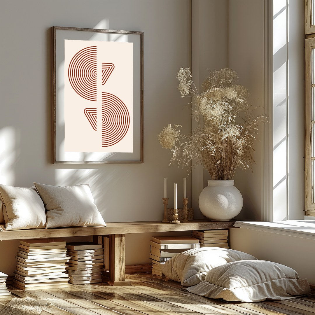 Elevate your space with this modern geometric wall art, featuring concentric circles and triangles for abode