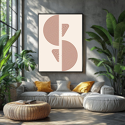 Elevate your space with this modern geometric wall art, featuring concentric circles and triangles for Balcony