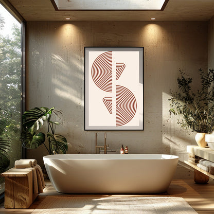 Elevate your space with this modern geometric wall art, featuring concentric circles and triangles for Bathroom
