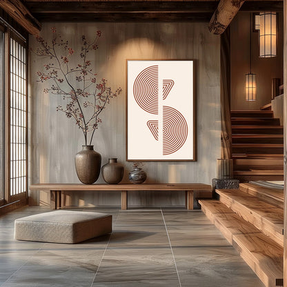 Elevate your space with this modern geometric wall art, featuring concentric circles and triangles for Hall