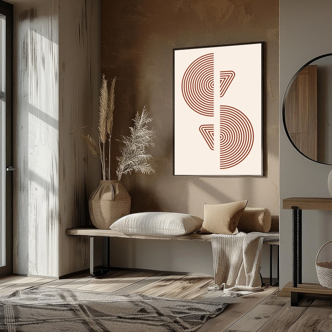 Elevate your space with this modern geometric wall art, featuring concentric circles and triangles for room