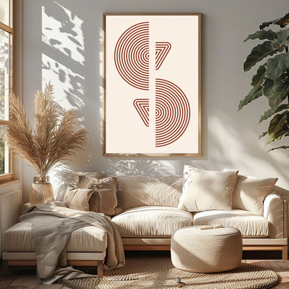 Elevate your space with this modern geometric wall art, featuring concentric circles and triangles for Sitting Area