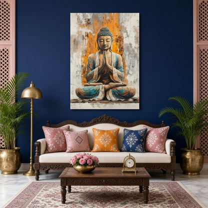 Immerse yourself in the calming presence of our 'Harmonious Buddha' artwork, featuring a seated for Living Room
