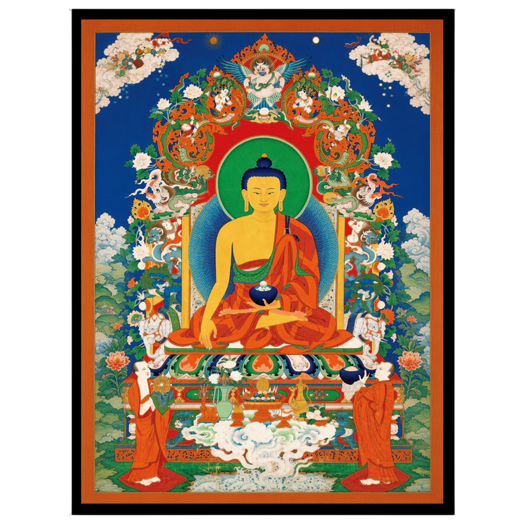 Immerse yourself in tranquility with this exquisite Tibetan Thangka artwork depicting the serene for room