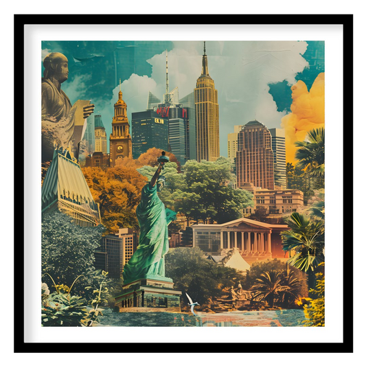 Experience the mesmerizing blend of nature and architecture in this cityscape collage. The dynamic for dwelling