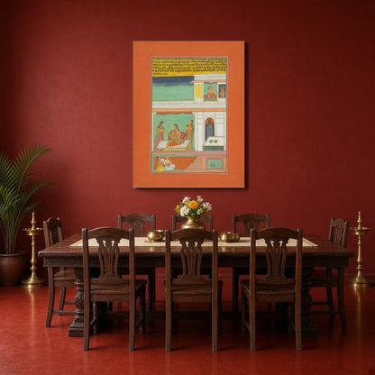 Immerse in the elegance of courtly life with this exquisite Ragamala artwork depicting a noblewoman for Dining