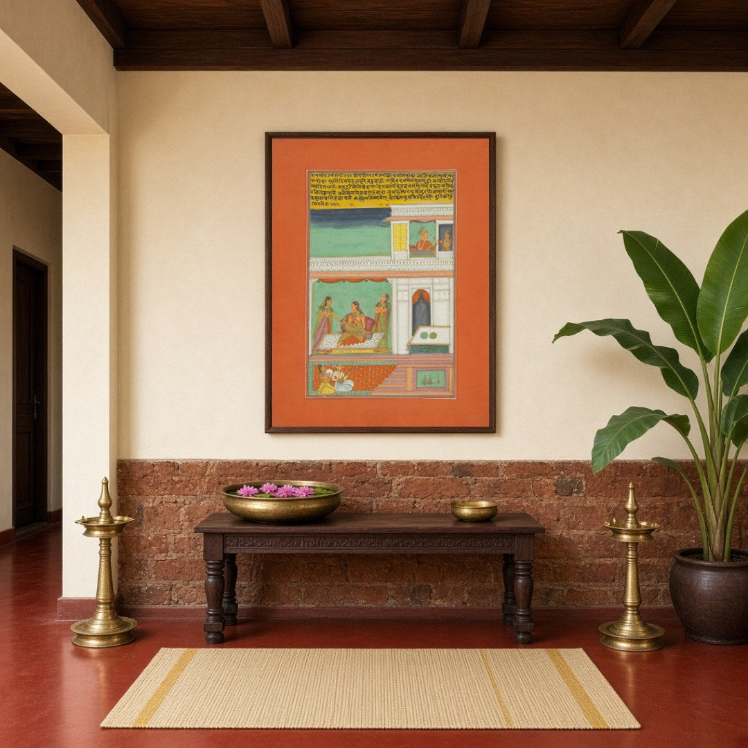 Immerse in the elegance of courtly life with this exquisite Ragamala artwork depicting a noblewoman for Hallway