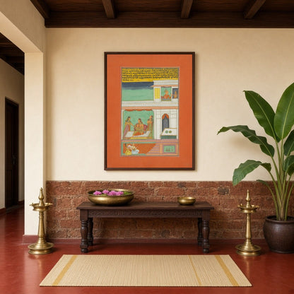 Immerse in the elegance of courtly life with this exquisite Ragamala artwork depicting a noblewoman for Hallway
