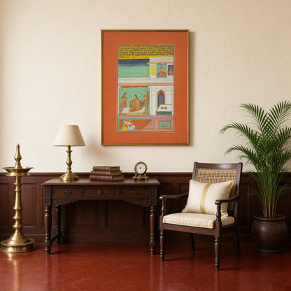 Immerse in the elegance of courtly life with this exquisite Ragamala artwork depicting a noblewoman for Study