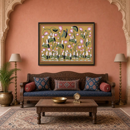 Capture the essence of harmony and abundance with this exquisite Pichwai artwork, featuring the for Living Room
