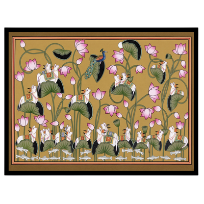 Capture the essence of harmony and abundance with this exquisite Pichwai artwork, featuring the for retreat