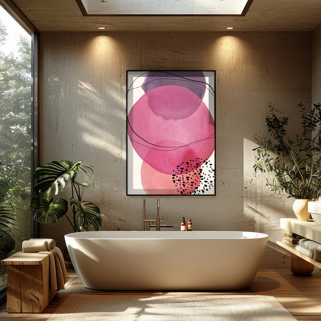 Dive into the soothing embrace of 'Harmonious Pink Abstract Circles', a captivating blend of for Bathroom