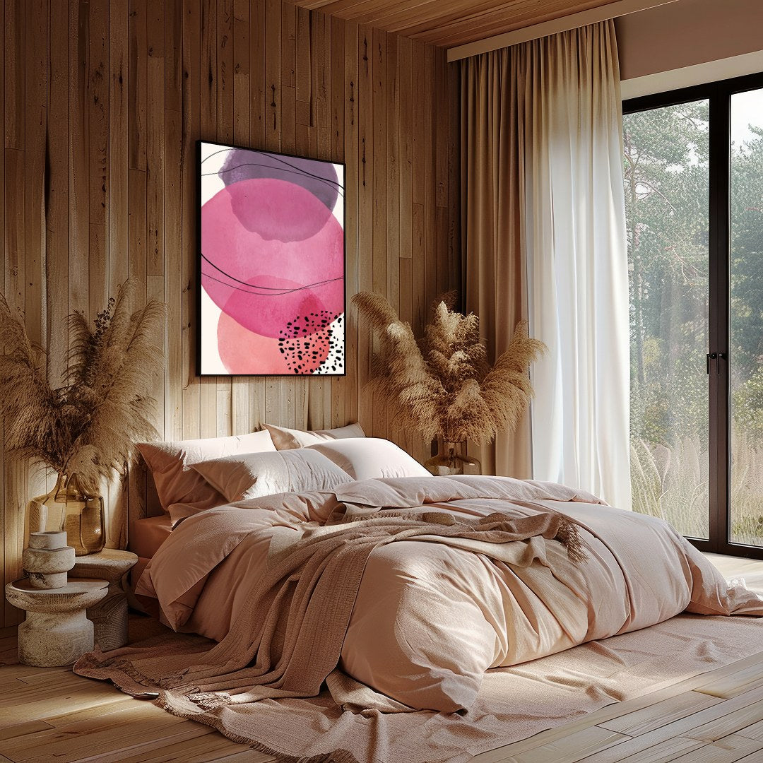 Dive into the soothing embrace of 'Harmonious Pink Abstract Circles', a captivating blend of for Bedroom