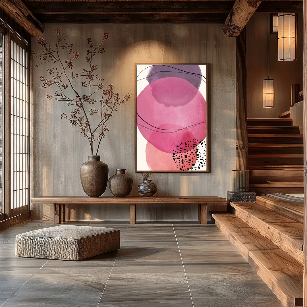Dive into the soothing embrace of 'Harmonious Pink Abstract Circles', a captivating blend of for Hall