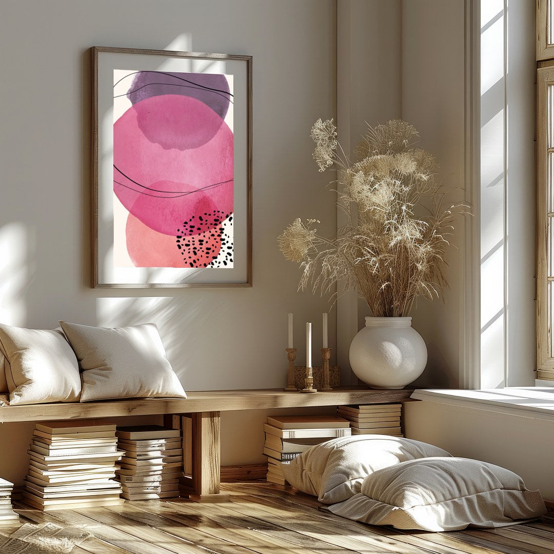 Dive into the soothing embrace of 'Harmonious Pink Abstract Circles', a captivating blend of for kitchen