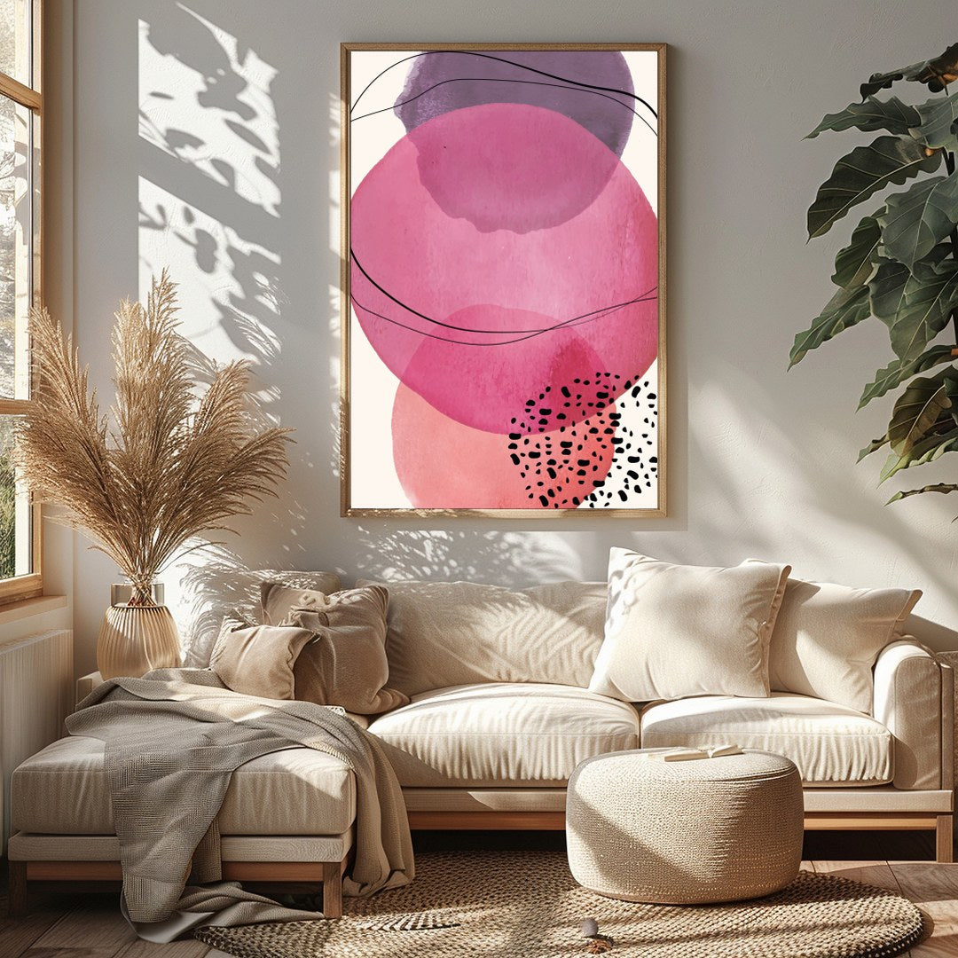 Dive into the soothing embrace of 'Harmonious Pink Abstract Circles', a captivating blend of for Sitting Area