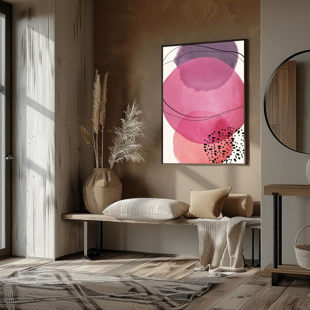 Dive into the soothing embrace of 'Harmonious Pink Abstract Circles', a captivating blend of for studio