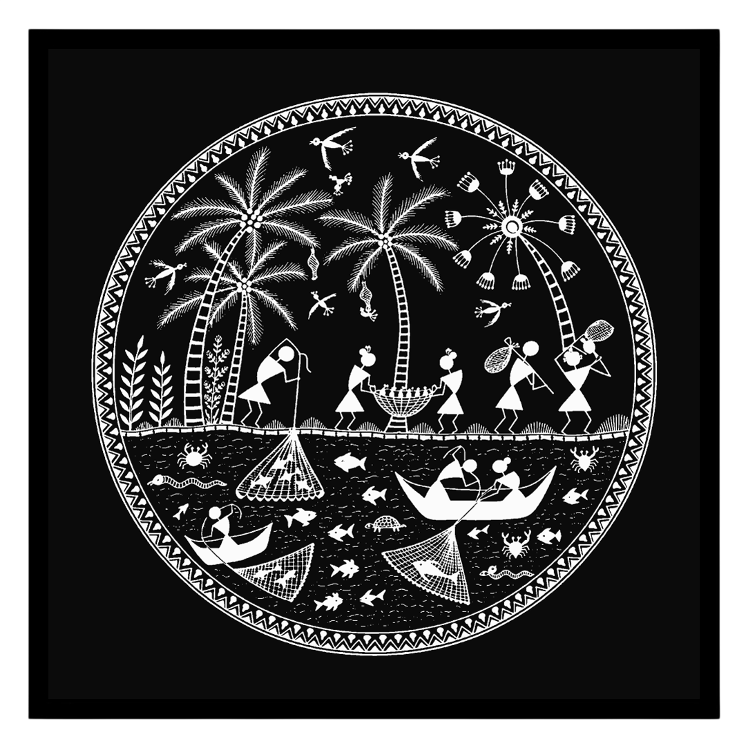 Immerse yourself in the rhythmic dance of village life with this exquisite Warli Folk Art print. for home