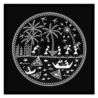 Immerse yourself in the rhythmic dance of village life with this exquisite Warli Folk Art print. for home
