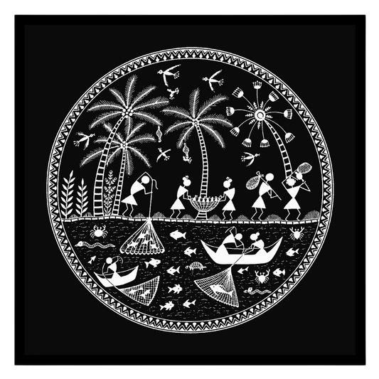 Immerse yourself in the rhythmic dance of village life with this exquisite Warli Folk Art print. for home