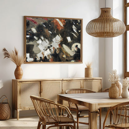 Experience the dynamic energy of an orchestra captured in abstract form. This artwork blends bold for Dining