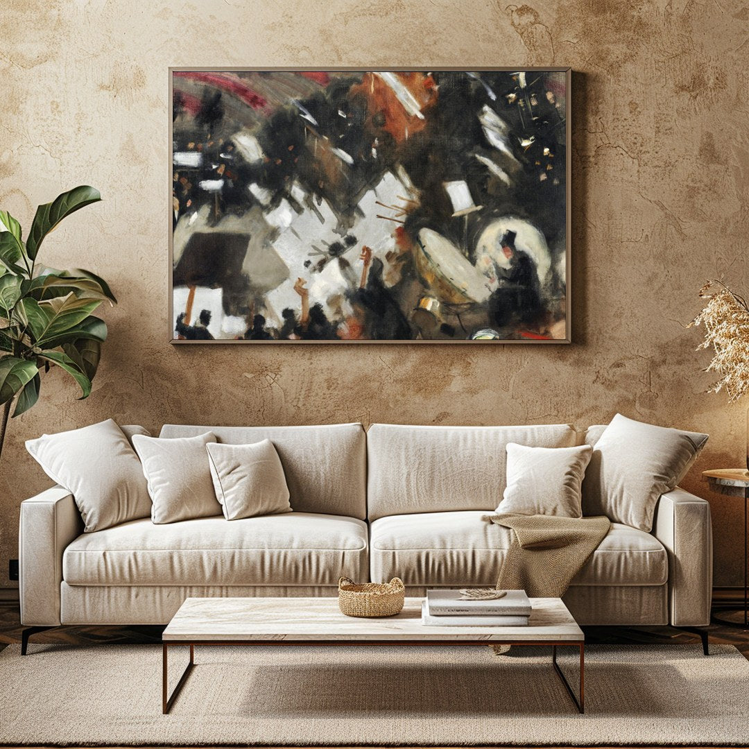 Experience the dynamic energy of an orchestra captured in abstract form. This artwork blends bold for Family Room