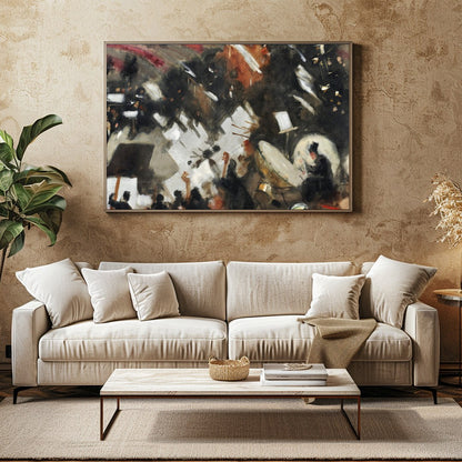 Experience the dynamic energy of an orchestra captured in abstract form. This artwork blends bold for Family Room