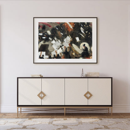 Experience the dynamic energy of an orchestra captured in abstract form. This artwork blends bold for Foyer