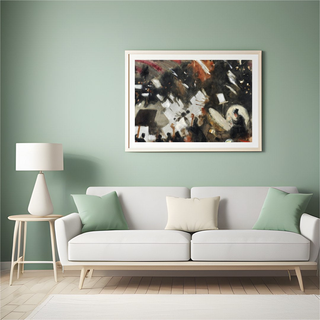 Experience the dynamic energy of an orchestra captured in abstract form. This artwork blends bold for Hall