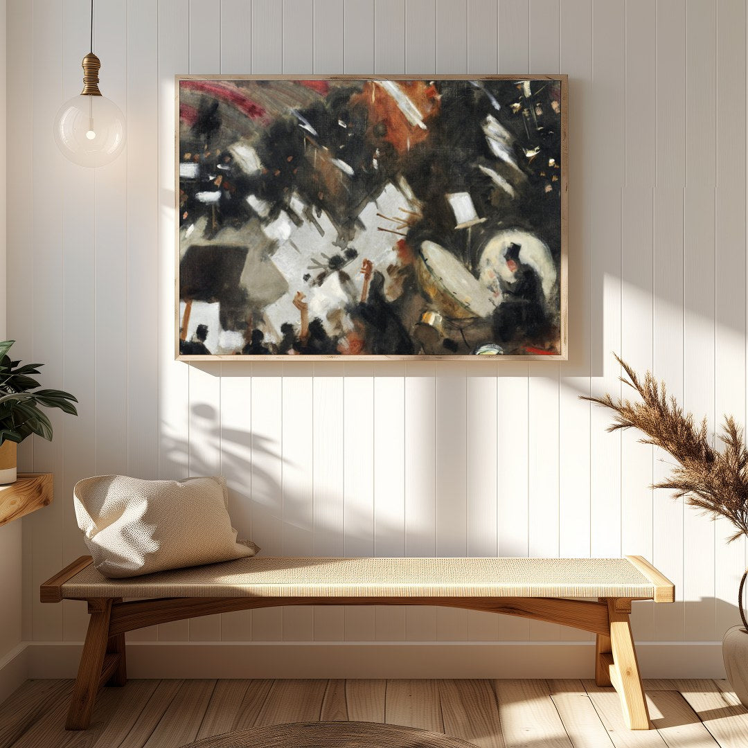 Experience the dynamic energy of an orchestra captured in abstract form. This artwork blends bold for Hallway